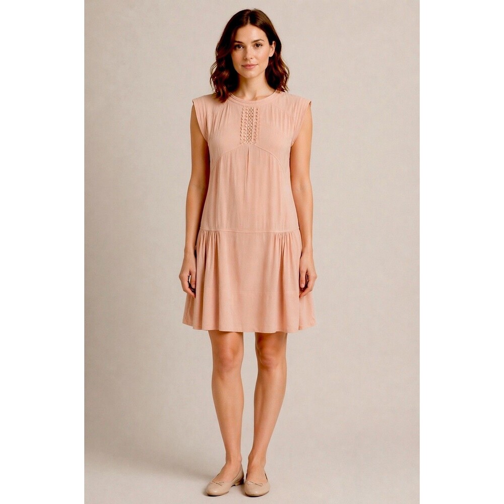 Jill Stuart Blush Lace Inset Dress Sz S/M Drop Waist Romantic Boho Feminine 2012